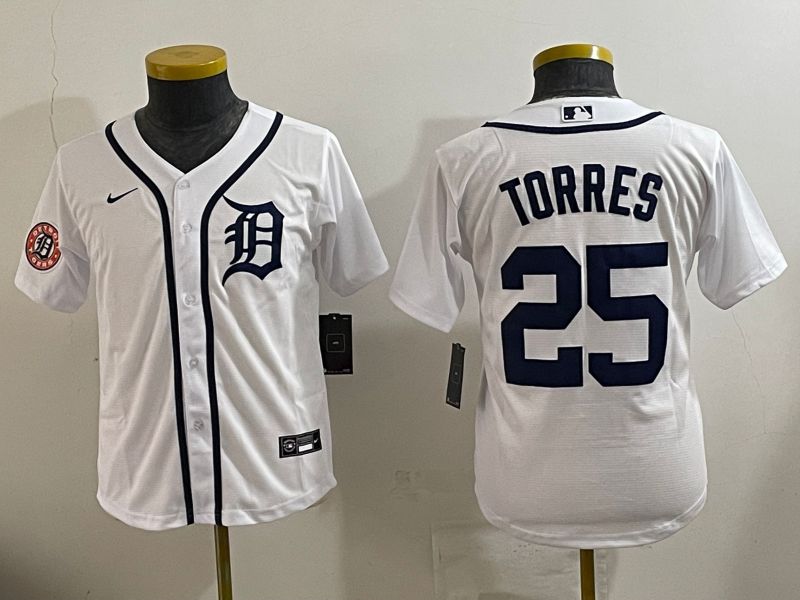 Youth 2025 Detroit Tigers #25 Torres White Game Nike MLB Jersey style 3->youth mlb jersey->Youth Jersey